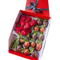 Black & Bronze Chocolate Strawberries with Roses Gift Box